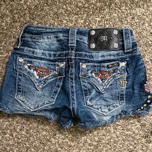 Miss Me Blue Jean Shorts with Embroidery